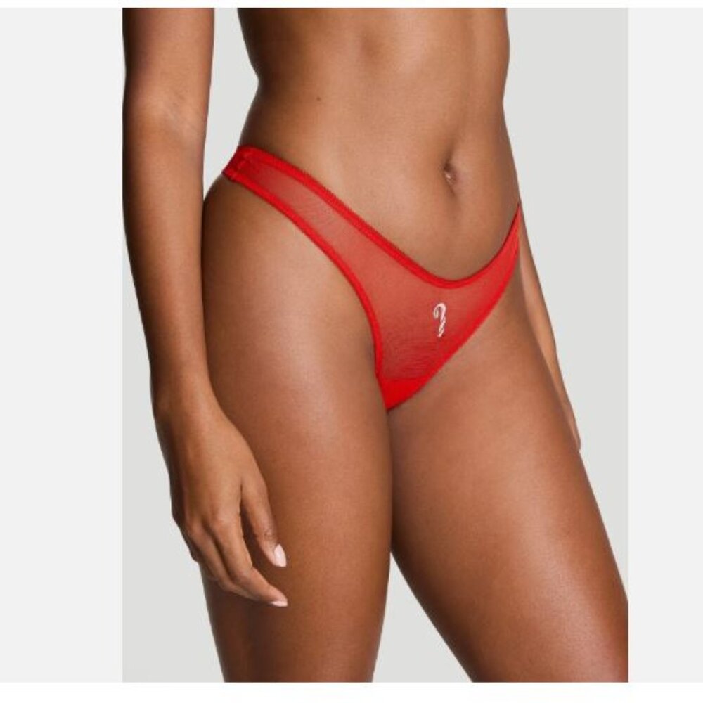 Victoria's Secret Flirty Mesh Thong Panty Lipstick Color Size XL New